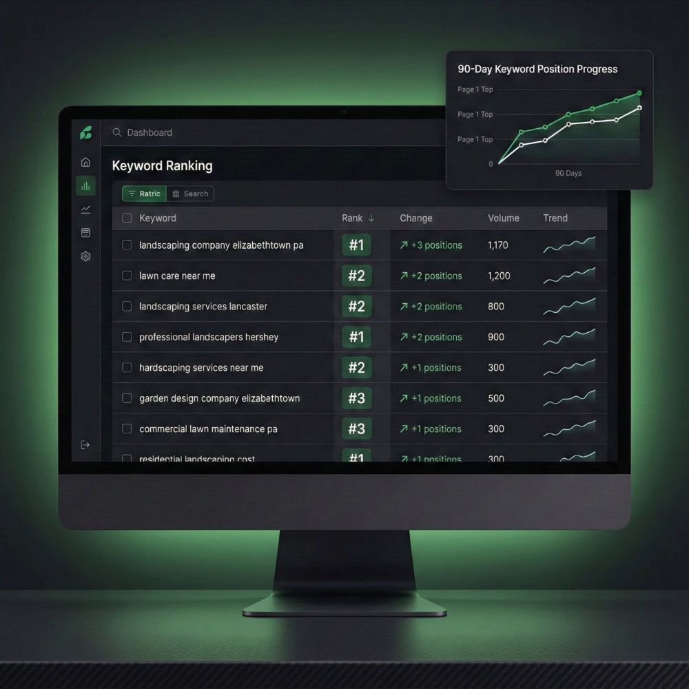 Local SEO keyword rankings dashboard for landscaping companies